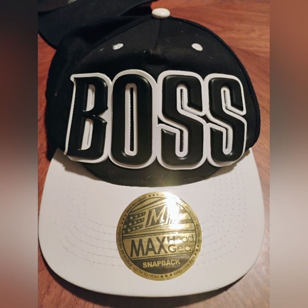 Black and White BOSS Snapback Hat (0989)